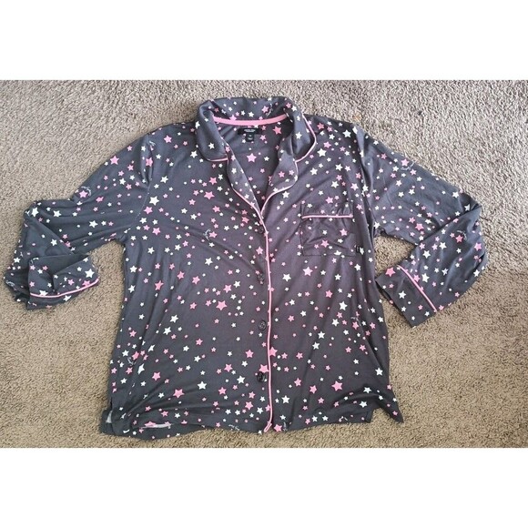Simply Vera Wang Pajama Lounge Set Size Medium Grey Pink Stars Cotton Knit - Picture 3 of 7